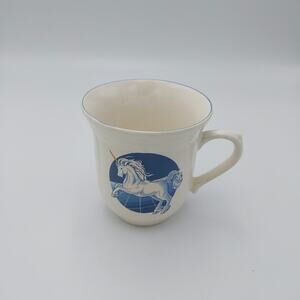 Vintage 80's Blue Unicorns Coffee Cups Tienshan Stoneware Unicorn Horse Mug‎ Cup